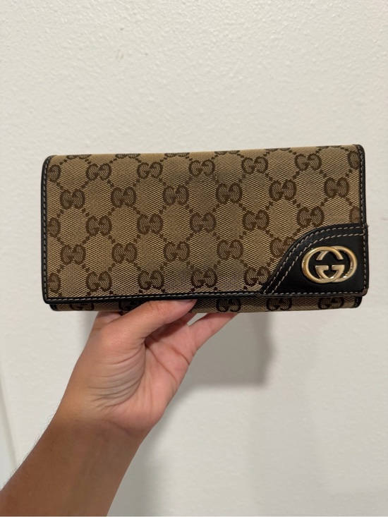 Gucci Handbags - Gucci Tan Brown GG Canvas Continental Wallet with Gold Hardware